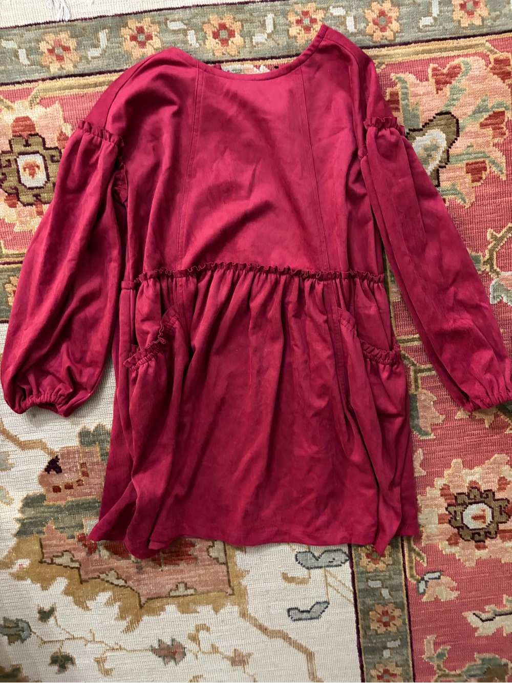 Chelsea & Violet Burgundy Faux Suede Ruffle Dress XS